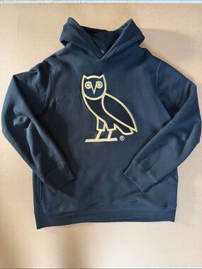 OVO Men's Black Crewneck Sweater with Gold Owl Logo